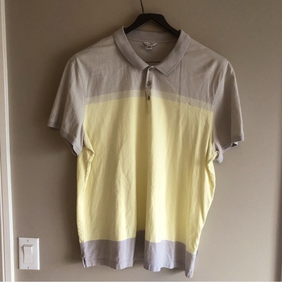 Calvin Klein Golf Shirt in pretty pale yellow with grey contrast - Picture 1 of 8